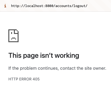 장고 5 이후 버전에서는 LogoutView는 POST 요청만 허용합니다.